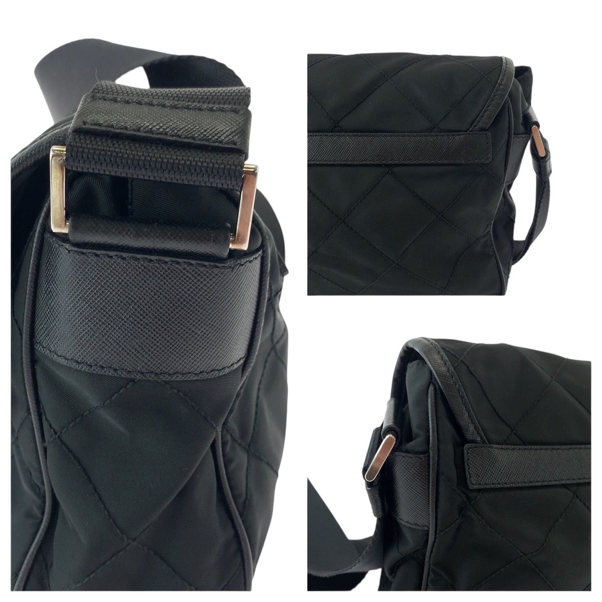 美品 PRADA プラダ キルティング テスート 三角ロゴプレート ブラック  