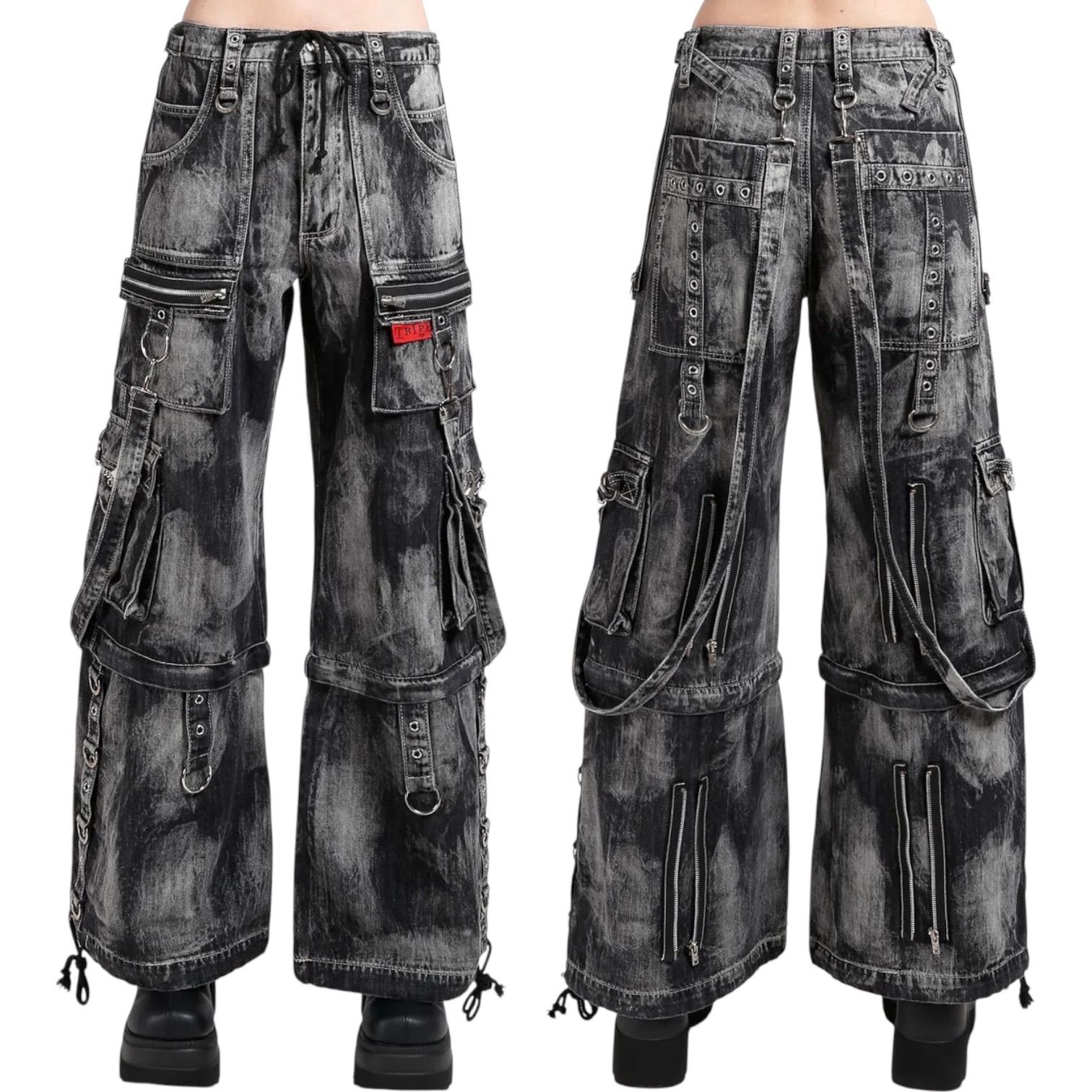 TRIPP NYC||トリップニューヨークシティ クラウドウォッシュ 2WAY カーゴパンツ＊y2k B系 HipHop ゴシック ロック ショートパンツ ハーフパンツ ワイドパンツ カーゴパンツ ワイドデニム 太いパンツ ビッグシルエット