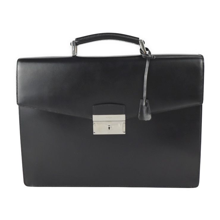 PRADA プラダ ブリーフケース  ビジネスバッグ  レザー ブラック シルバー金具 書類鞄 【本物保証】