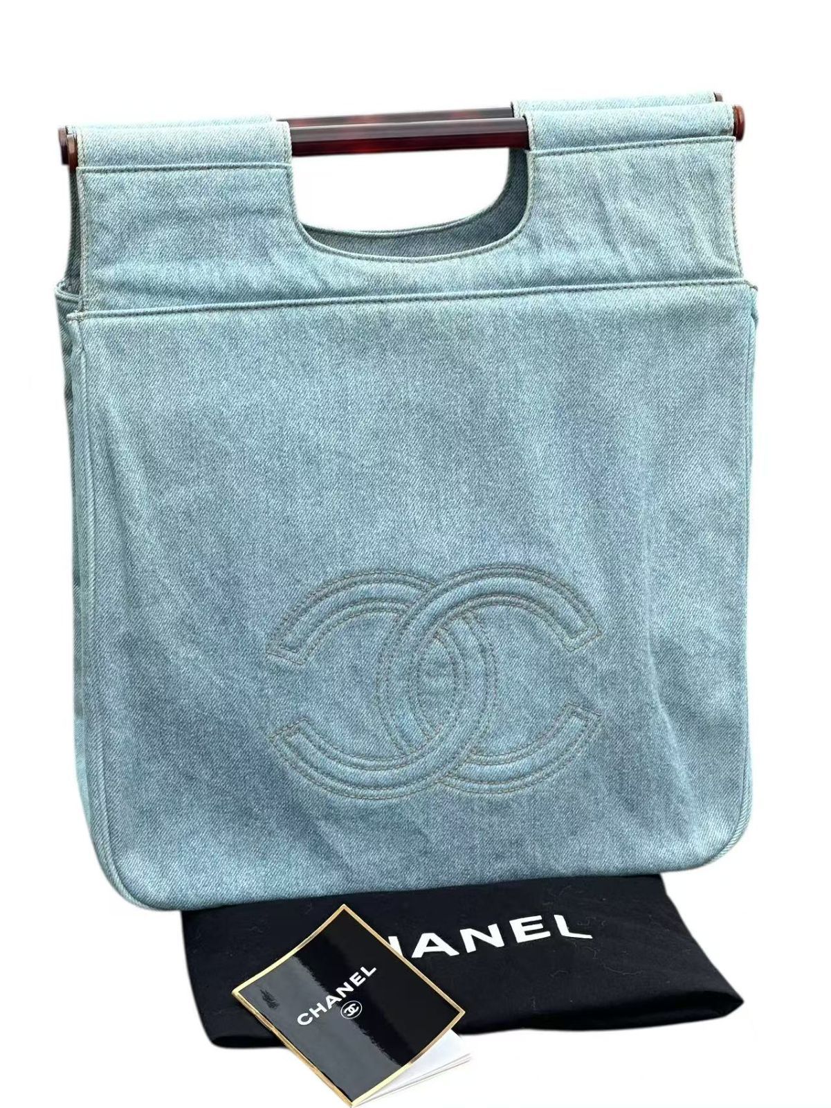 希少 美品 CHANEL ヴィンテージ シャネル デニム べっ甲 トートバッグ CHANEL ☆デニム 鼈甲 トートバッグ（CHANEL ヴィンテージ