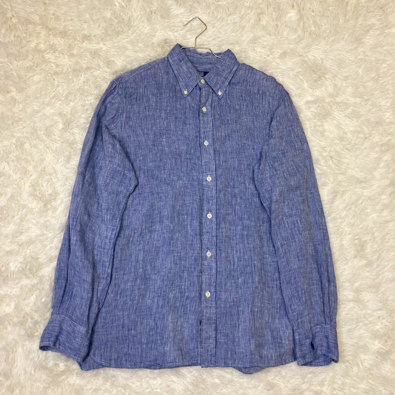 【美品】ラルフローレン　カスタムフィット　ボタンダウンシャツ　ポニー　リネン ポロ ラルフ ローレン】カスタムフィット リネン ボタンダウン