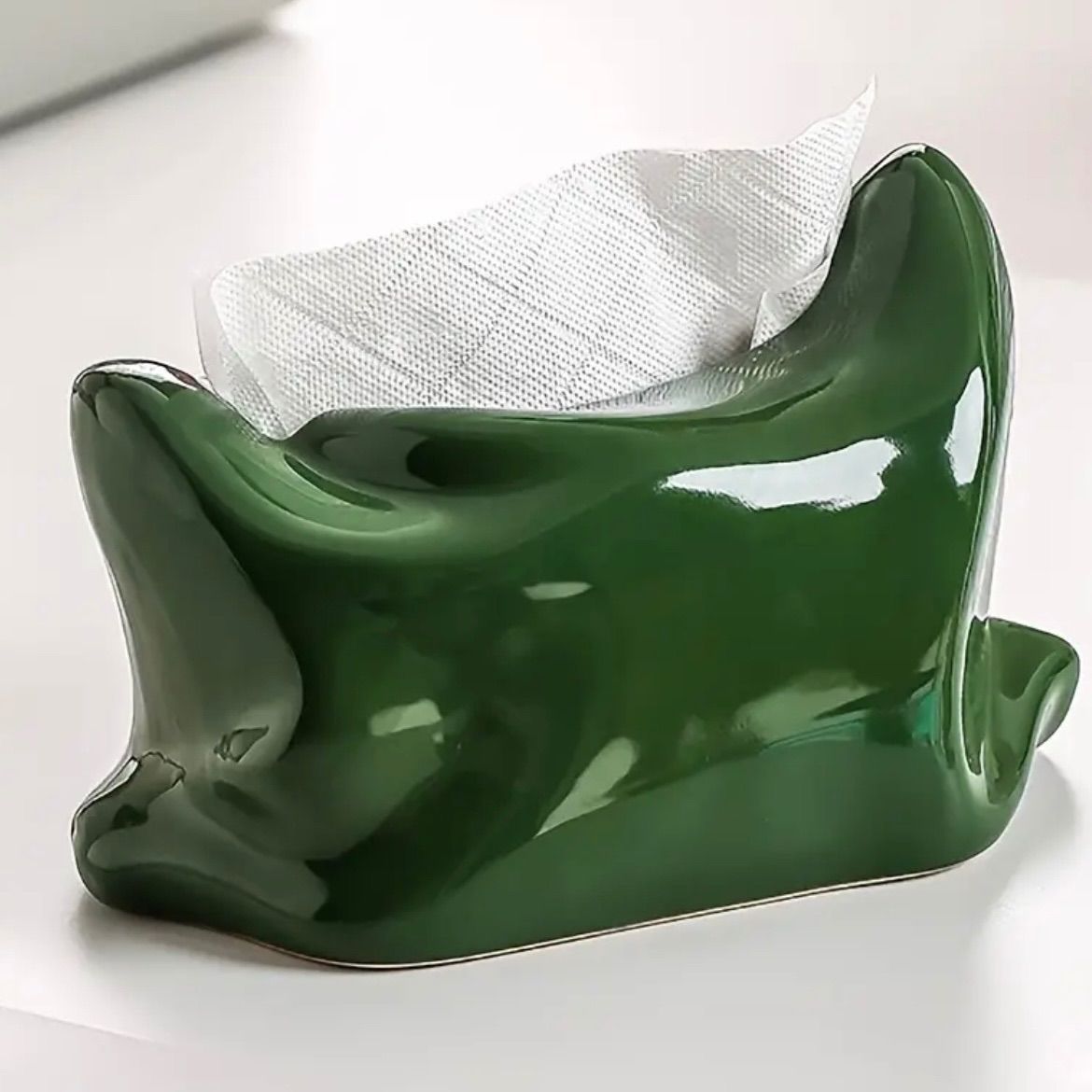 アート ティッシュボックス 陶器製 テーブル設置用 デスクトップ収納 ティッシュケース 家庭用 リビング ダイニング テレビ台 中央設置用 モダンデザイン ティッシュ収納 ペーパー整理 おしゃれ雑貨 インテリアグッズ シンプルデザイン グリーン