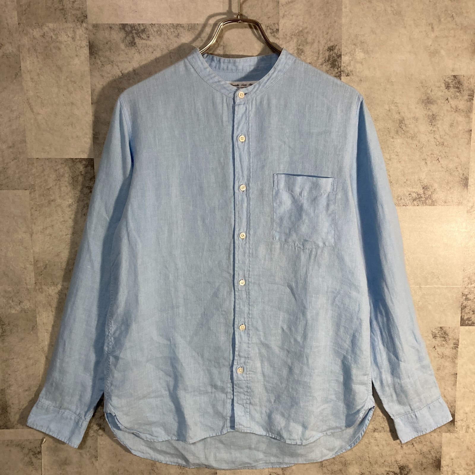 英国製 Bennetts Lane Shirts ベネッツレーンシャツ バンド リネン サックスブルー M