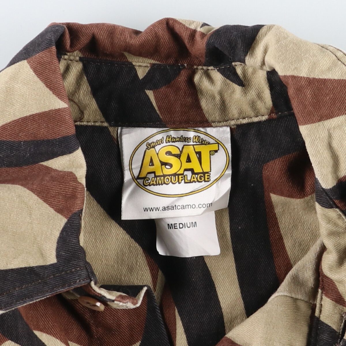 古着 90年代 ASAT 迷彩柄 トライバルカモ 長袖 コットンシャツ メンズM 