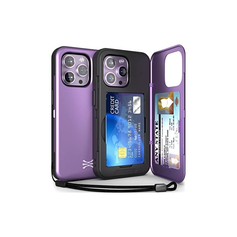 TORU CX SLIM iPhone14Pro ケース | 隠れた 手帳型 収納背面 3枚 カード | 2重構造 耐衝撃 IC カード ポケット パススリム ケース (ストラップ， ミラー 含ま) - ラベンダーパープル 1