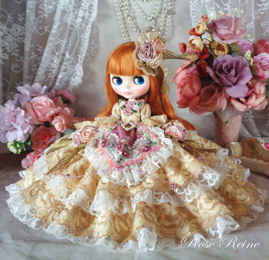 ローゼンレーヌ王妃 ラグシュアリーハニーゴールドの豪華ボリュームフリルドールドレス NEXPOTALLINN_EU