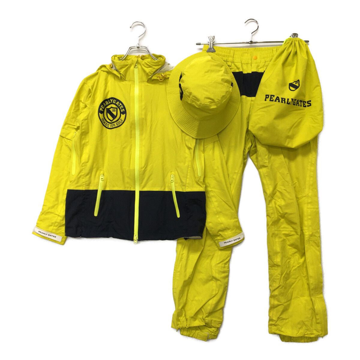 未使用 タグ付 パーリーゲイツ ゴルフ レインウェア イエロー 収納袋付