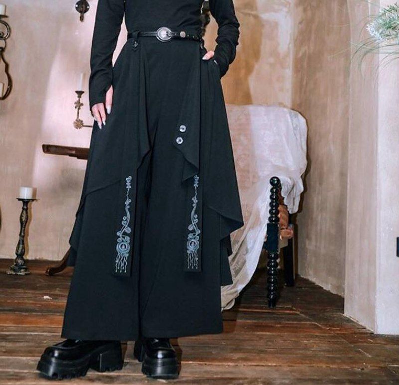 by h アシンメトリー 袴パンツ ワイドパンツ 和洋折衷 袴パンツ メンズ スカート風 レディース 七分丈 アシンメトリー