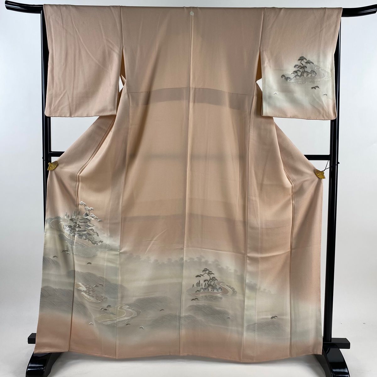 付下げ 身丈166cm 裄丈66.5cm M 袷 薄物 松 蘇州刺繍 ぼかし 薄