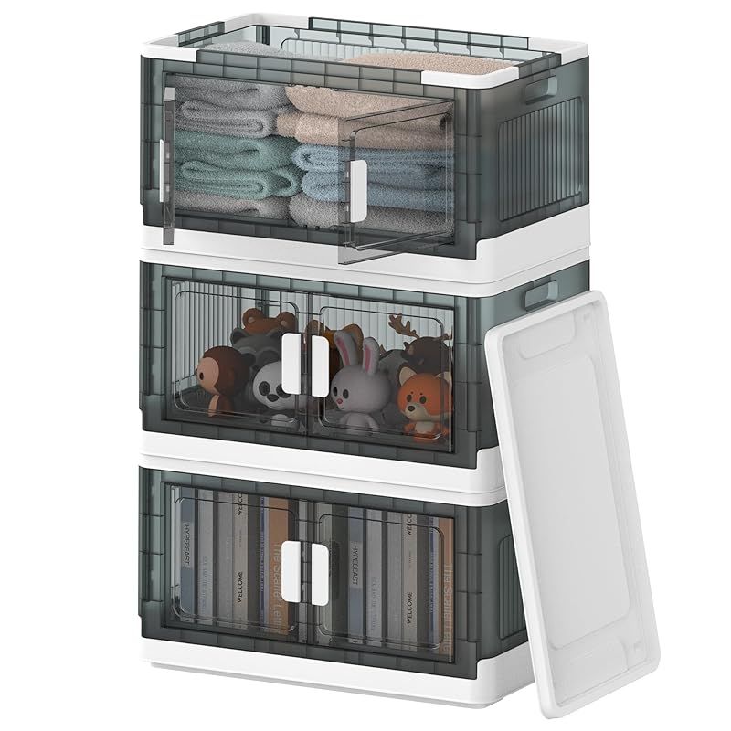 COOSOT 収納コンテナ 折りたたみ 左右開き式 大容量 収納ボックス 折り畳み 蓋付き 収納 衣類 布団 洋服 衣装 ケース 耐荷重 積み重ね キャスター付き 三個セット Lサイズ 58*34*97.5cm