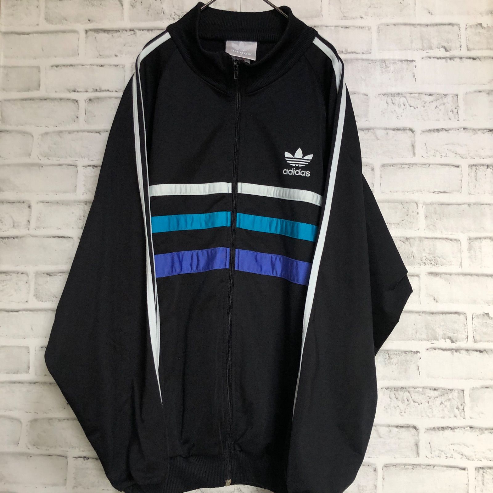 希少XXL⭐️80s adidasトラックジャケット/ジャージ 黒青紫 刺繍トレ