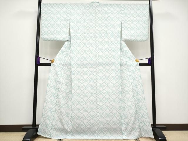 平和屋着物 上 夏物 撫松庵 セオアルファ 小紋 浴衣兼用 菱天井花文 千草色地 洗える着物 CYAA3132s5