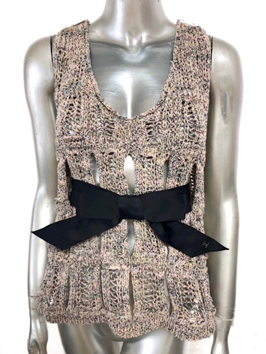 品 CHANEL シャネル 2025 SS リボン付き ニットベスト 34 ノースリーブ トップス 2 A 48