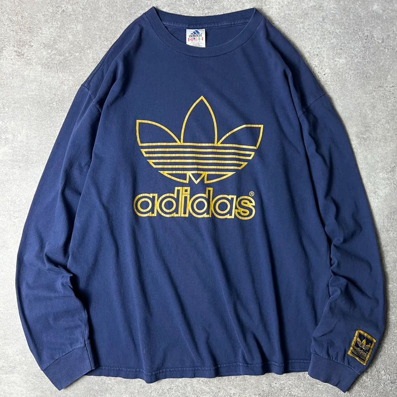 90s USA製 adidas ビッグ トレフォイル プリント 長袖 Tシャツ L / 90
