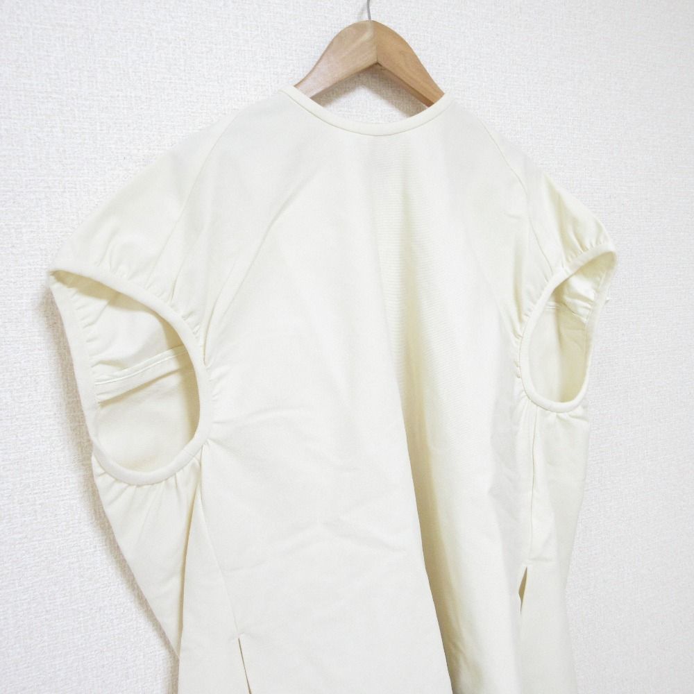lohen トリコットピケギャザースリーブブラウス白