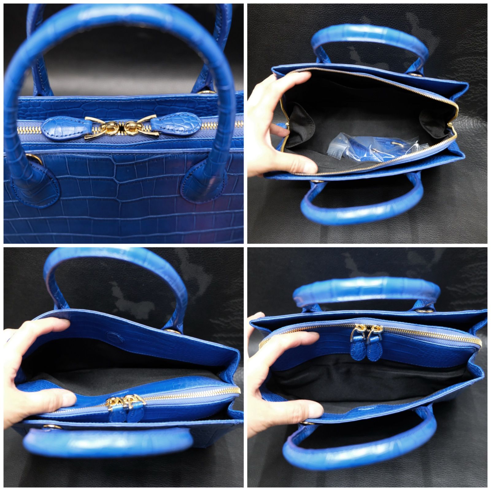 三京商会 クロコダイル＆牛革型押し ハンドバッグ 2way