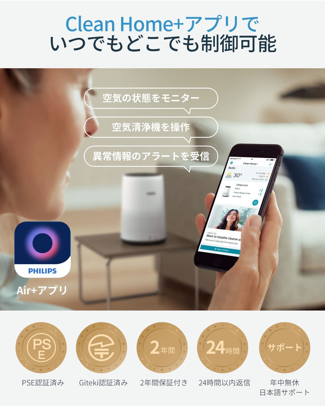 PHILIPS (フィリップス) 空気清浄機 AC0850 卓上 小型 HEPA-