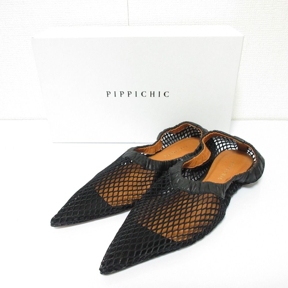24SS Pippichic ピッピシック Remy Deeply 11 メッシュ フラットシューズ パンプス サイズ37 1|2 約24cm ブラック レディース 古着