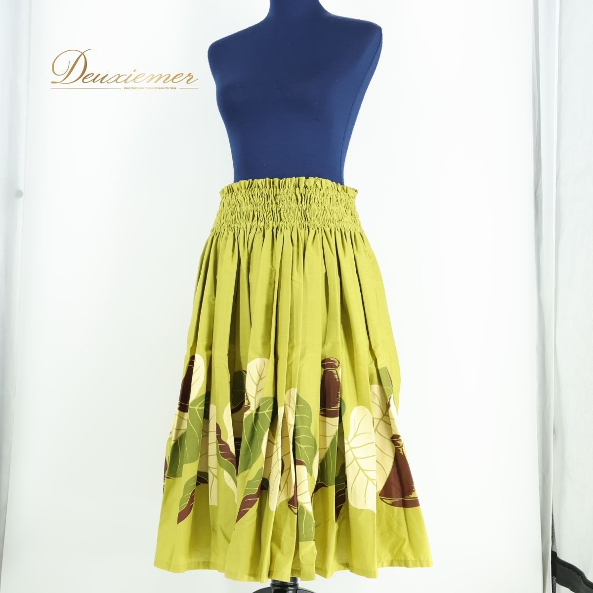 フラダンス衣装】グリーン系 パウスカート 黄緑 緑 茶 葉っぱ柄