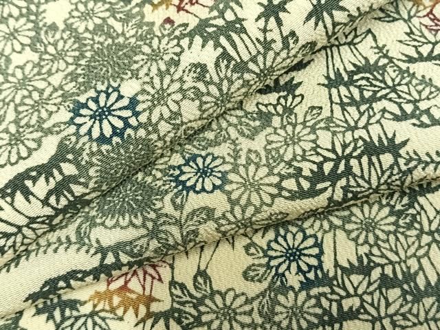 平和屋着物▽上質な小紋 単衣 型染め 草花文 鬼しぼ縮緬 正絹 AABC0333fy