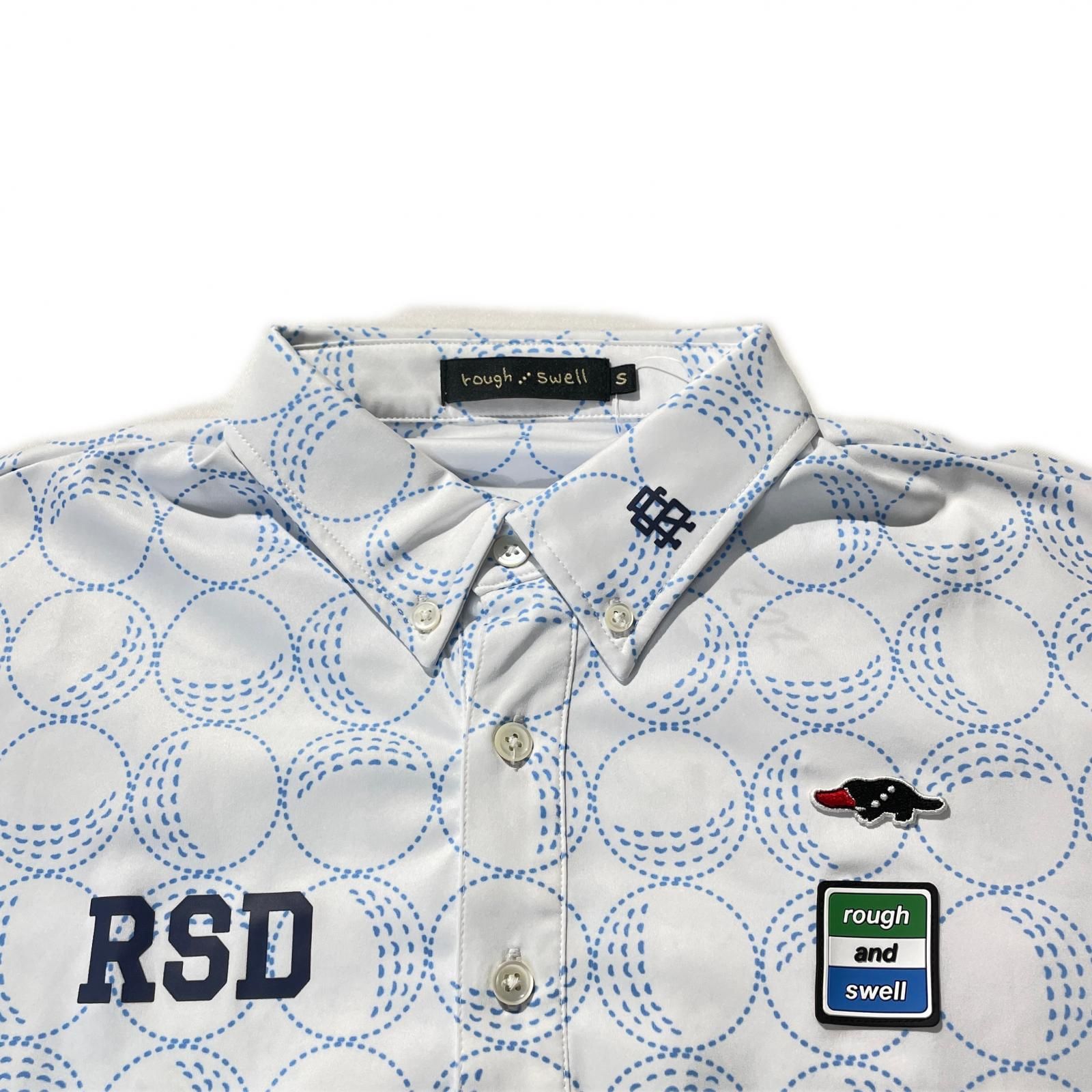 最低の価格！ メンズ ラフ＆スウェル rough-swell 半袖ポロシャツ S 白×水色 ボタンダウン ボール柄 人気の