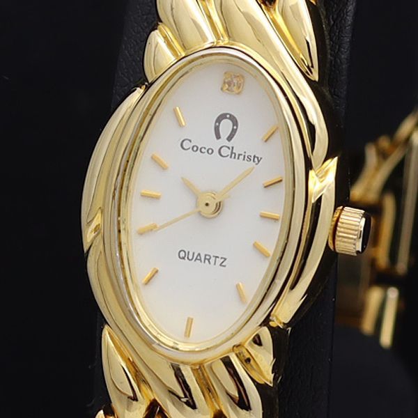 稼働 良品 ココクリスティー QZ 白系文字盤 石付 オーバル レディース腕時計 SMD - メルカリ