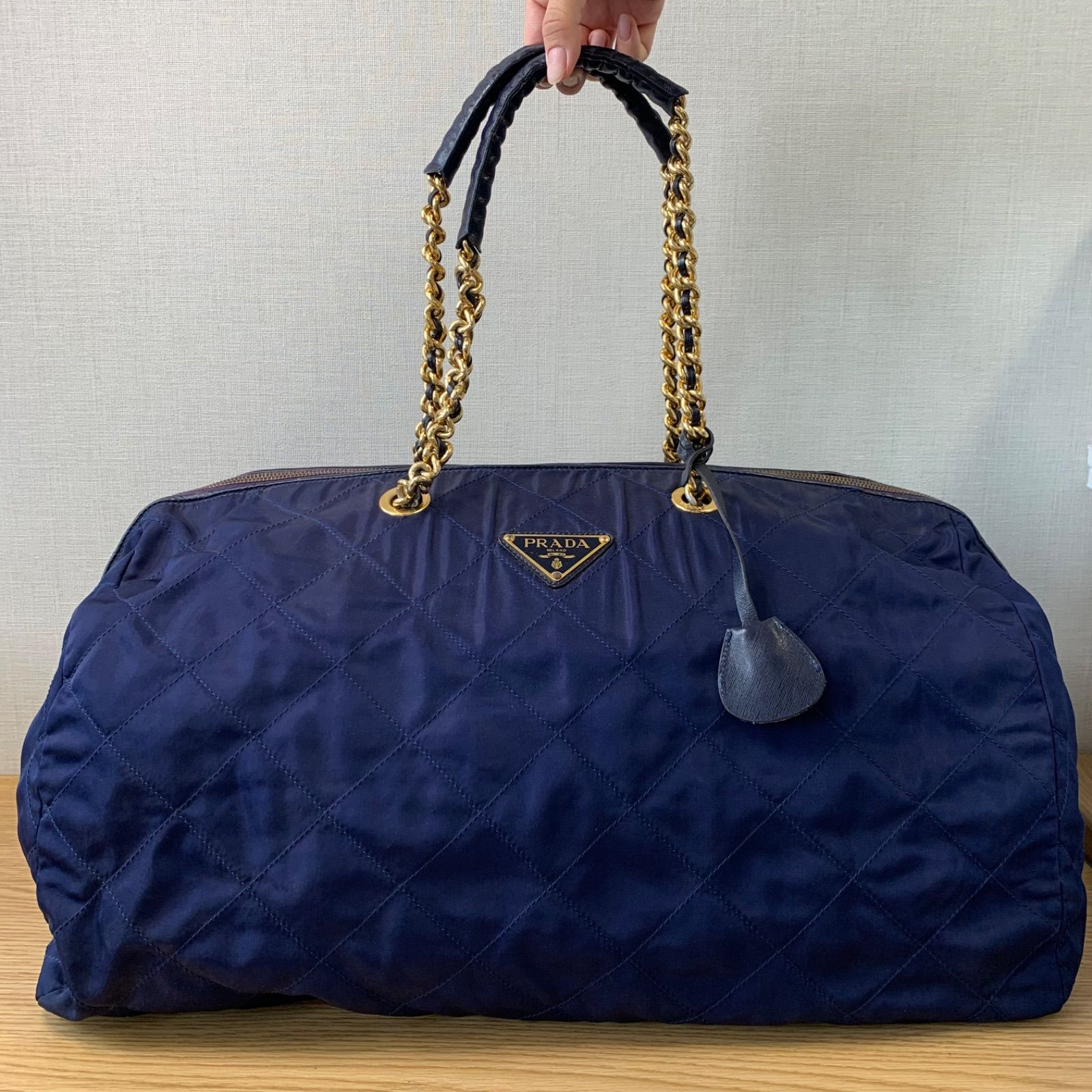 PRADA プラダ ボストンバッグ キルティング ネイビー - メルカリ