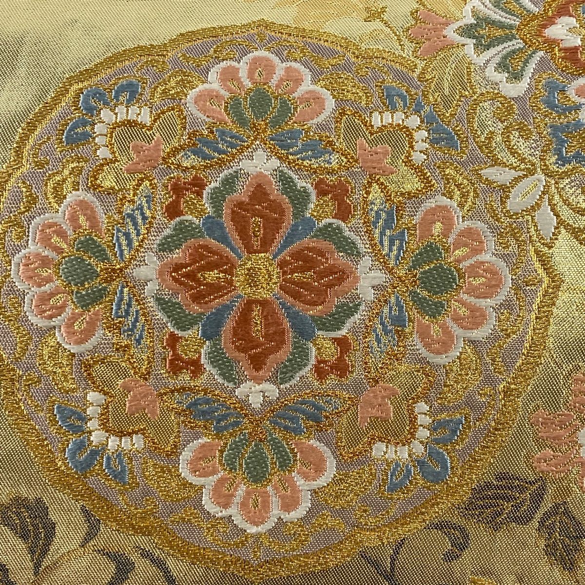 袋帯 秀品 華文 花鳥 唐織 箔 金色 六通 正絹