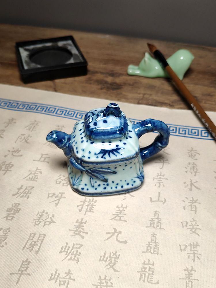 陶磁 すずり水滴壺 絵鯖竹節水注水盂 墨壺 書道具文房具 現代
