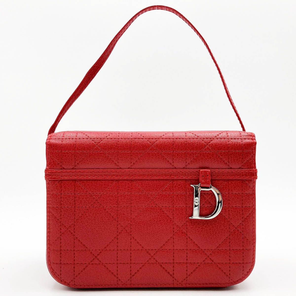 セール 美品 Christian Dior クリスチャン ディオール カナージュ バニティバッグ ポーチ 化粧ポーチ バッグ レッド レザー  レディース USED 中古