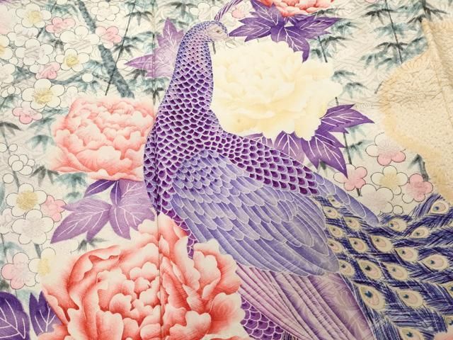 平和屋着物□豪華振袖 絞り 孔雀草花文 暈し染め 金彩 正絹 逸品