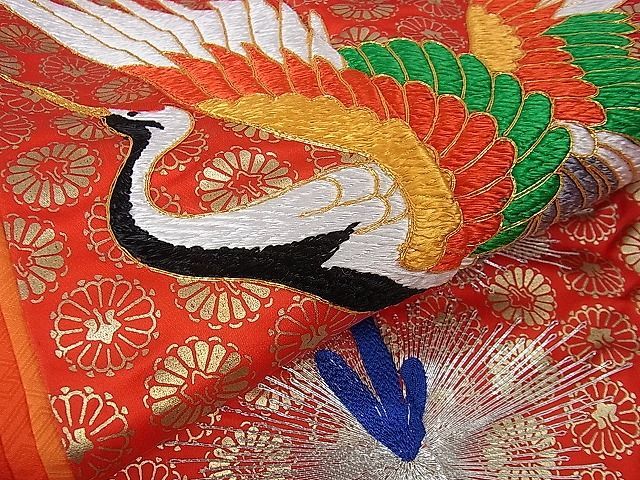 平和屋2■極上　七五三　女の子　7歳　祝儀　十二単風　駒刺繍　飛鶴松文　金銀糸　逸品　DZAA1584kh4