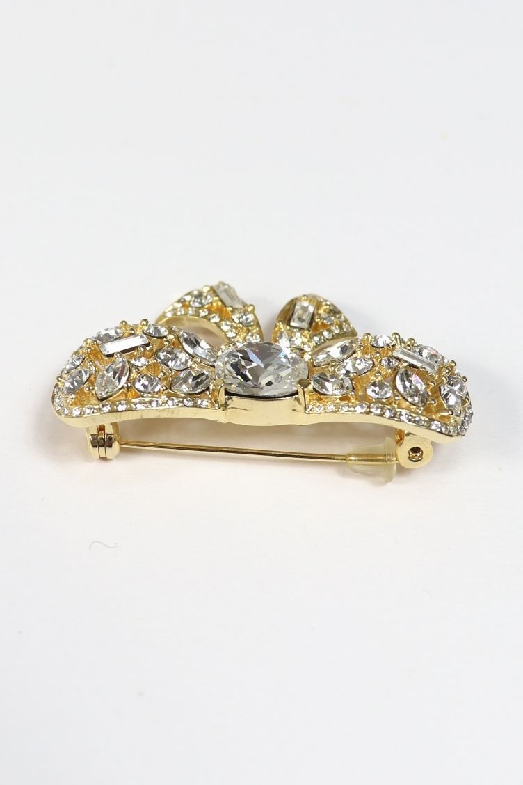 美品 ルネrene リボンビジュー ブローチ オケージョン