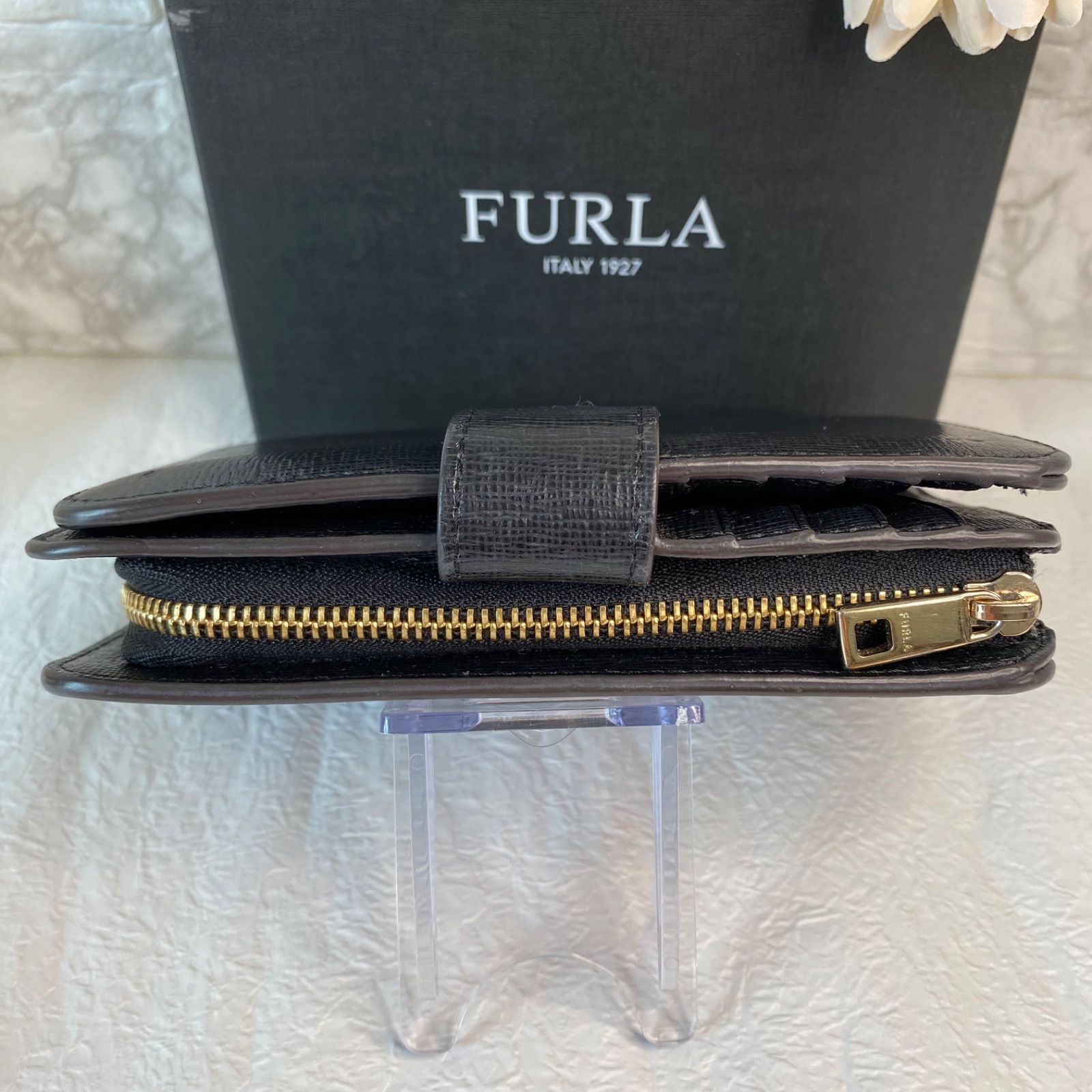 🤍極美品🤍FURLA バビロン L字ファスナー二つ折り財布 ブラック黒  