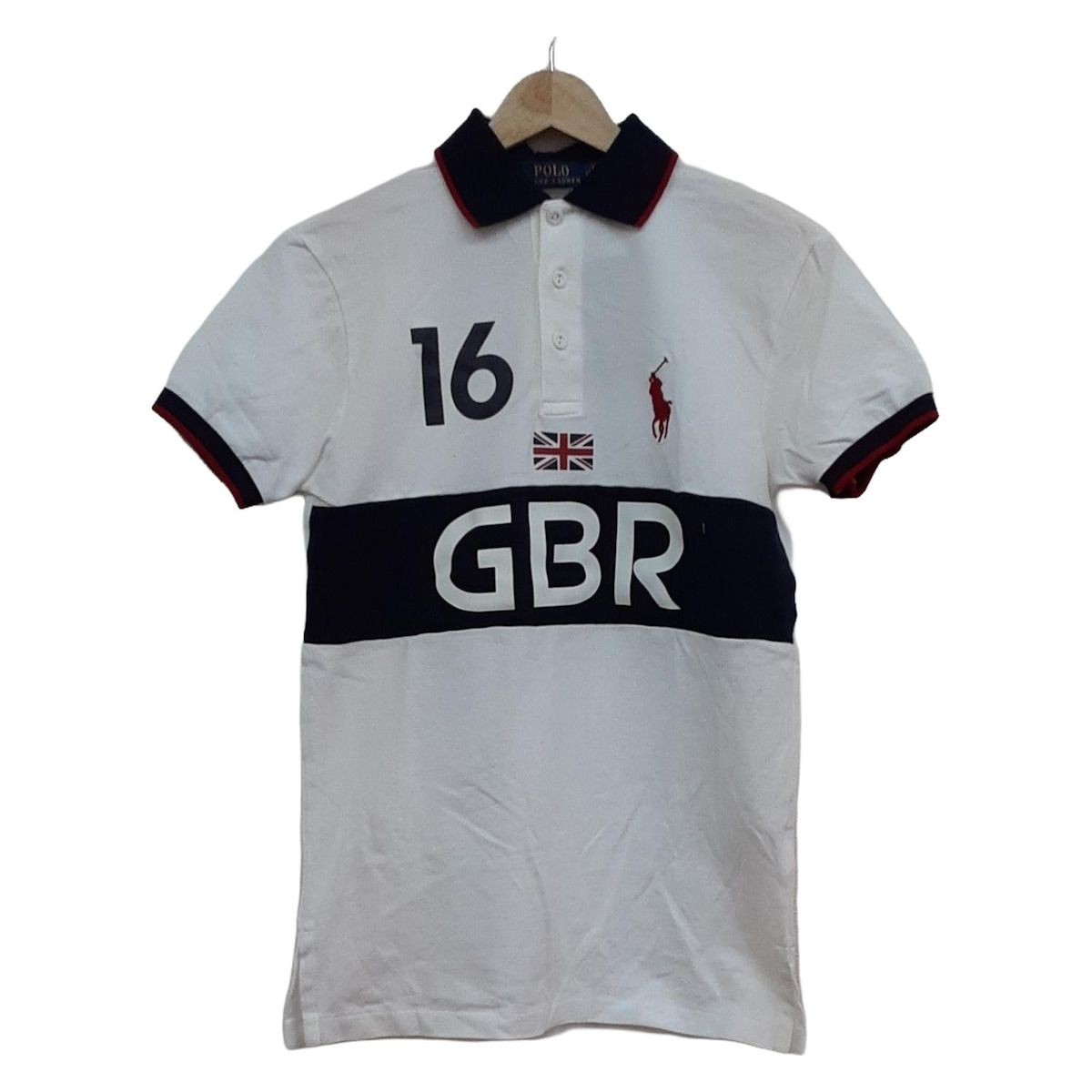 POLObyRalphLauren(ポロラルフローレン) 半袖ポロシャツ サイズXS メンズ美品  ビッグポニー 白×ネイビー×レッド