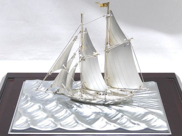 美品 純銀製 ヨット オブジェ 帆船 船 ◇ シルバー 置き物 インテリア 