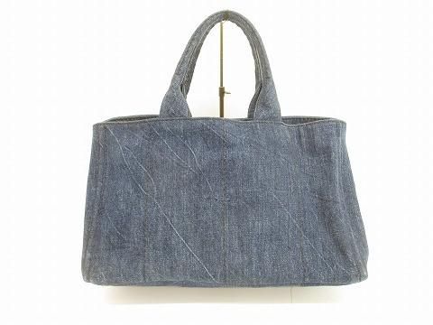 プラダ PRADA カナパ トートバッグ デニム 三角ロゴプレート B 1872 ギャランティカード付 レディース