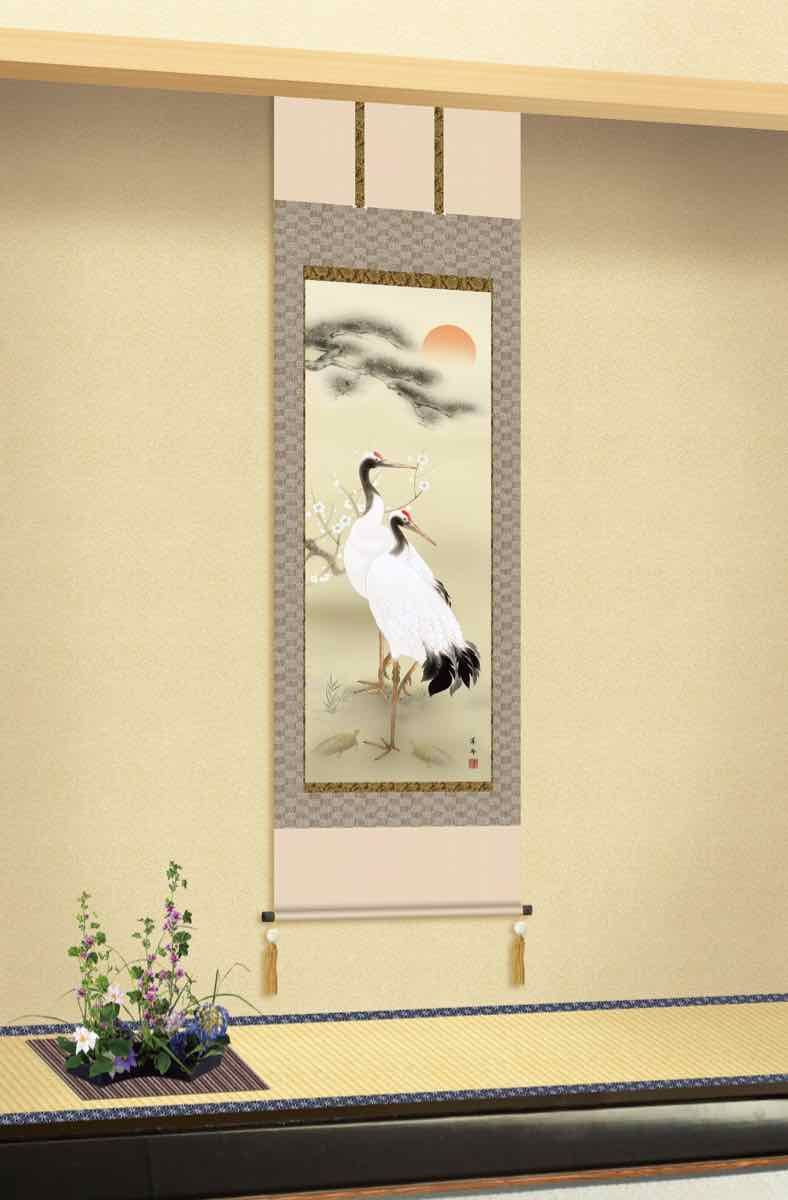 10年保証 掛け軸 縁起画 旭日 小野洋舟 尺5 桐箱付き床の間 小売 和室