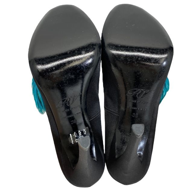  ロジェヴィヴィエ ポインテッドトゥ フェザー ブラックサテン パンプス ヒール ブラック サテン レザー ROGER VIVIER サイズ36 約23 cm レディース 安心品質 ブランドシューズ 感 パーティー エレガント デザイン ハイヒール パンプス パンプス