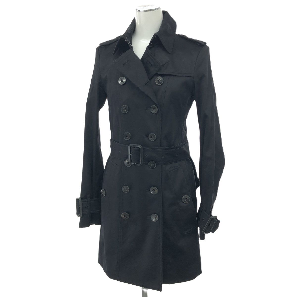 BURBERRY LONDON バーバリーロンドン 裏地チェック柄 トレンチ コート 小さいサイズ UK4 ブラック レディース 240001139608
