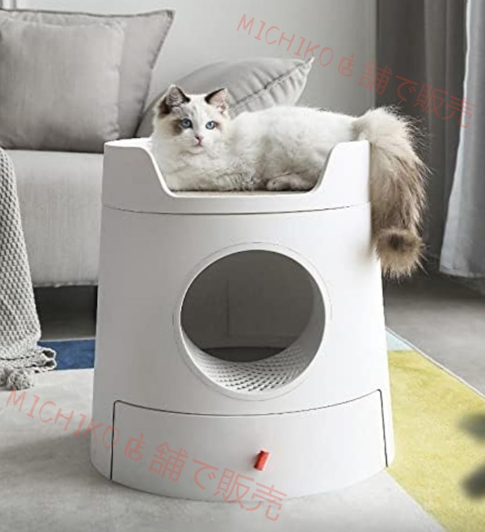 猫 トイレ 猫スクラッチャー付 城風 上下2層 猫の巣 クッション付き 猫トイレ本体 引き出し式の猫トイレ本体 大型猫 ニオイの広がり防止 砂の飛び散り防止 猫用品 消臭ネコのトイレ スコップ付 清潔