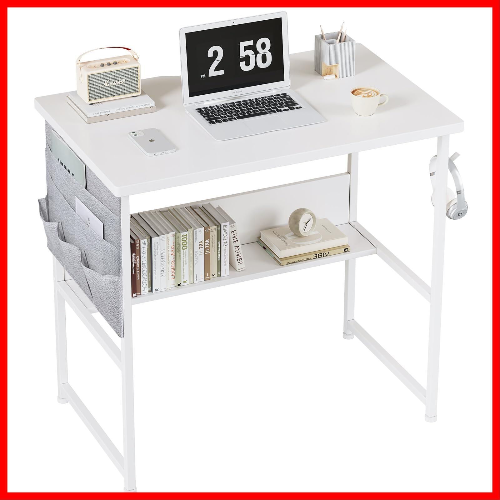 【新着商品】YeTom デスク パソコンデスク 机 pcデスク 幅80cm 勉強机 収納袋付き学習机 子 computer desk ワークデスク オフィスデスク 作業机 モニターアーム取付対応 組立簡単 白い