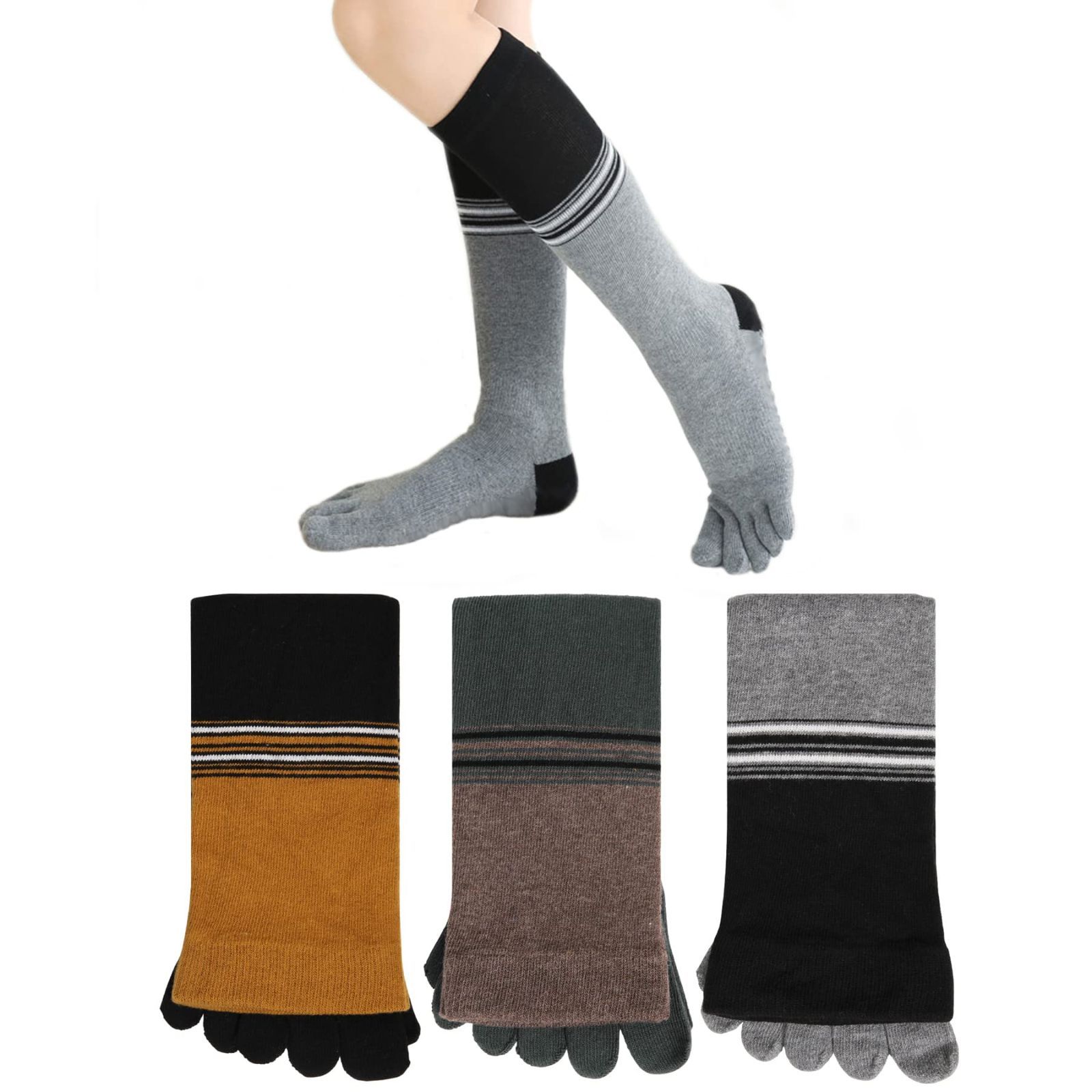 Ech.Apr 5本指ソックス ハイソックス 3足セット レディース サラサラ 靴下 綿 女性用 通気性 抗菌 スポーツ