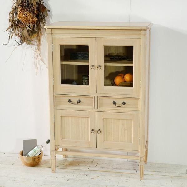 ハイ キャビネット 85×45×126cm 木製 ミンディ 無垢材 インテリア家具 収納家具 キッチン家具 リビング収納 完成品〔代引不可〕