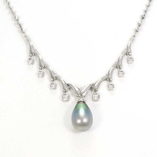 PT850 ネックレス Necklace 黒蝶真珠 ダイヤ 0.20 カード鑑別書 総重量約15.8g 約40cm