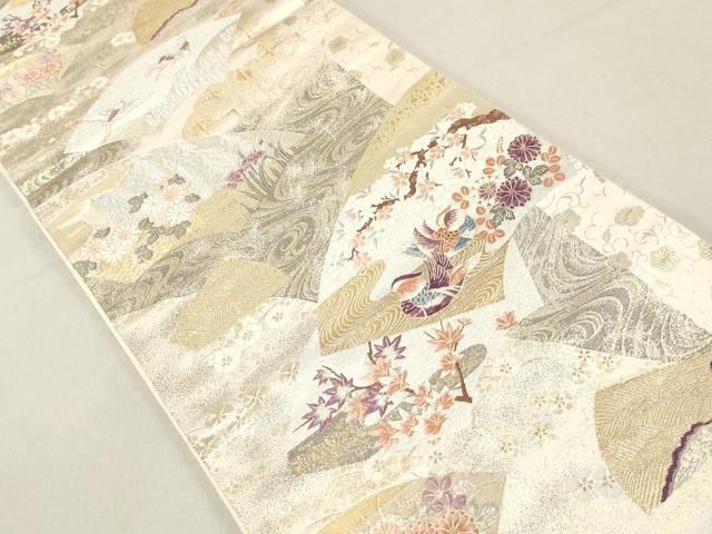 O0628単衣 夏向き 美品 逸品 上品 唐織 正絹 袋帯 平和屋着物◎六通柄袋帯 唐織 花鳥紋九百錦 金銀糸 正絹 逸品