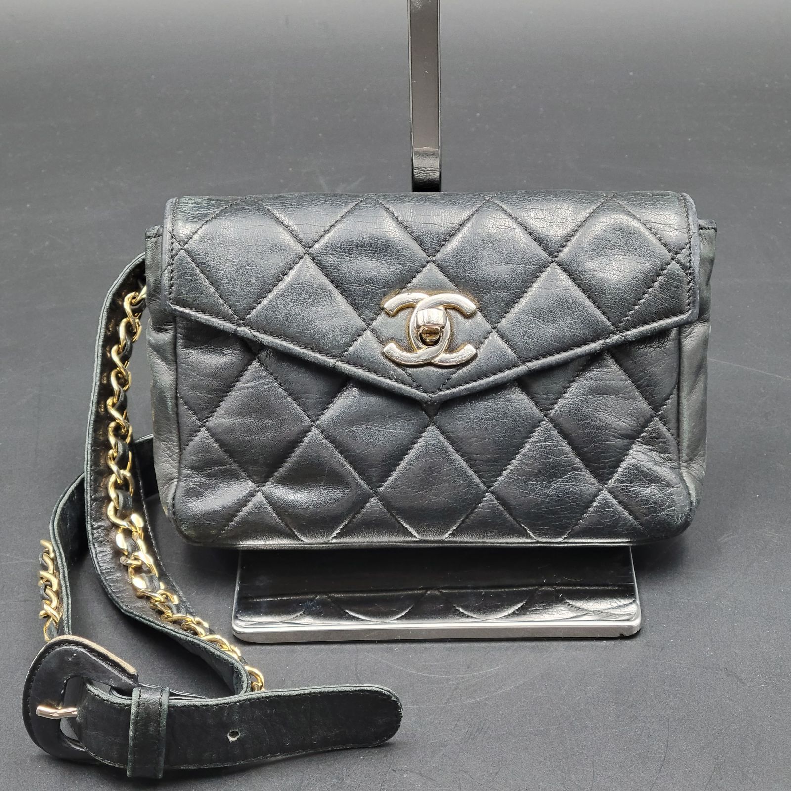 CHANEL シャネル マトラッセ ラムスキン ウエストポーチ ブラック A 