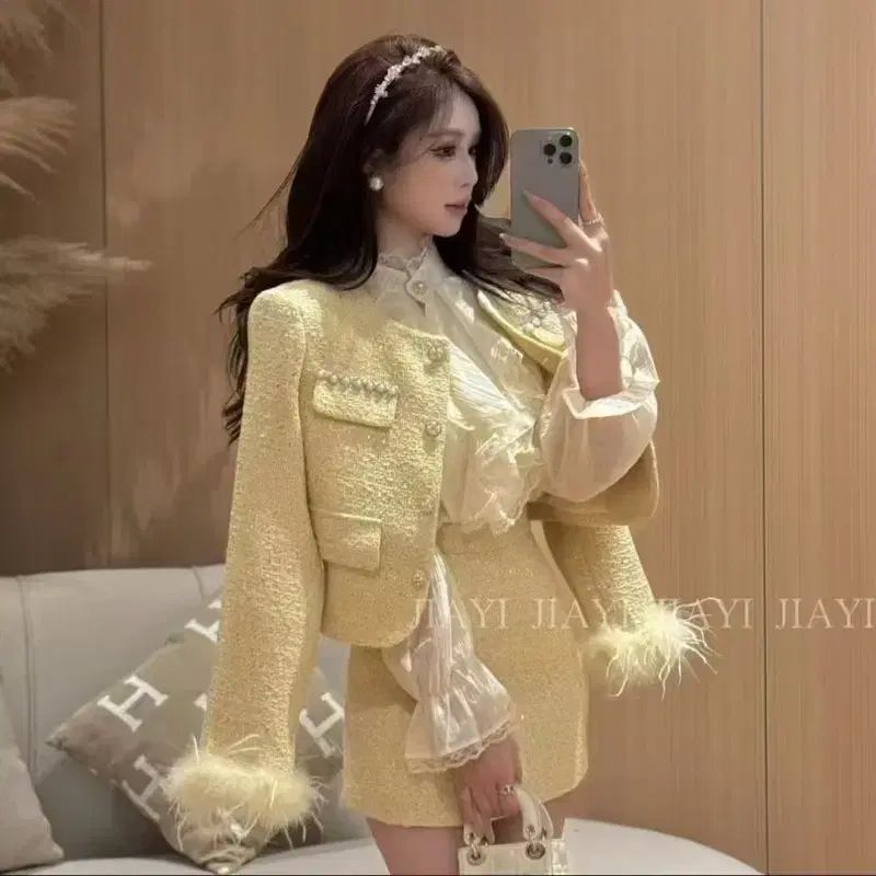 裏地 キルト ツイード 長袖 ジャケット スカート セットアップ 営業 2 color