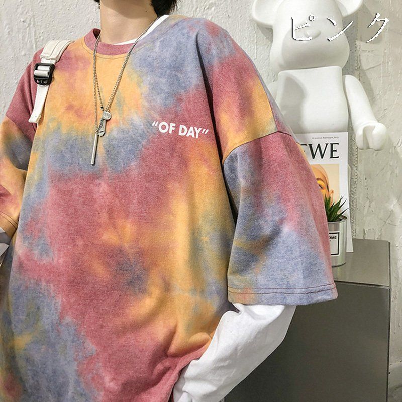 レディースTシャツ長袖タイダイ柄ゆるい秋韓国ファッショントップスBF風原宿系ダンスヒップホップカジュアル cupload269972.jpg