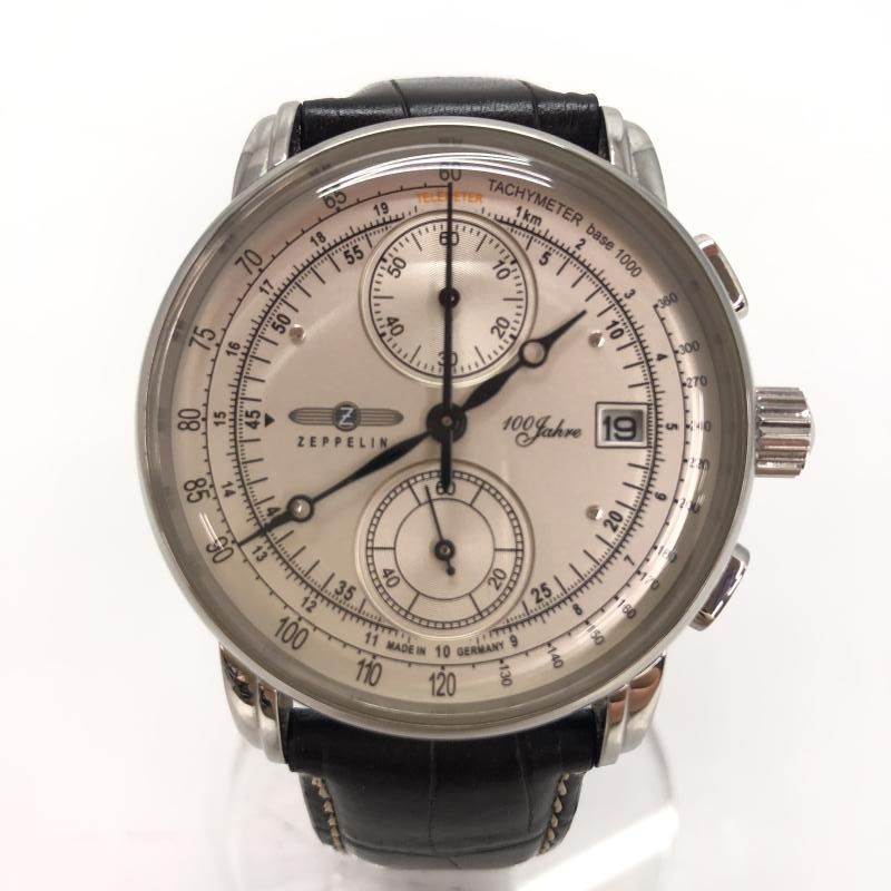 中古】ZEPPELIN 100周年記念 腕時計 クオーツ 7680-1 クロノグラフ 白